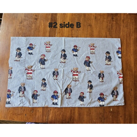 VTG Ralph Lauren Polo Bear Blue White Ticking Stripe Pillowcase X2  100% cotton - Picture 7 of 8